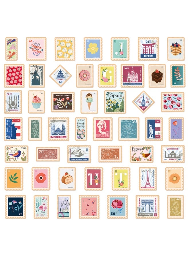 NIBEMINENT 50 Pcs Retro Stamps Deco Kit Waterproof Stickers, High Definition Printing Bright Colors, Suitable for Laptop Skateboard Luggage Water Bottle Guitar DIY  - Image 2