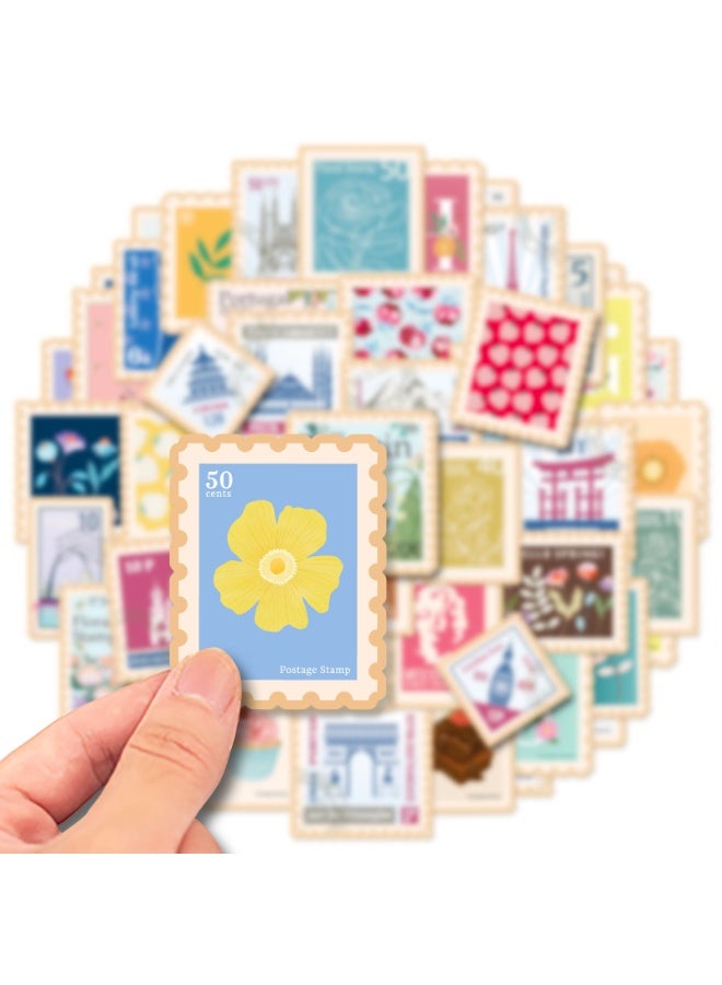 NIBEMINENT 50 Pcs Retro Stamps Deco Kit Waterproof Stickers, High Definition Printing Bright Colors, Suitable for Laptop Skateboard Luggage Water Bottle Guitar DIY  - Image 3