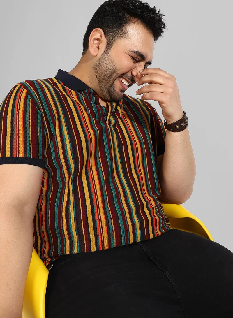 Instafab Plus Men's Striped Multicolour Regular Fit Casual T-Shirt