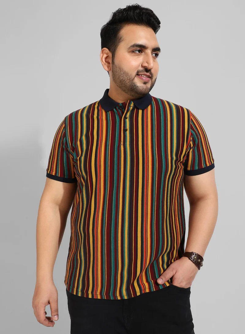 Instafab Plus Men's Striped Multicolour Regular Fit Casual T-Shirt
