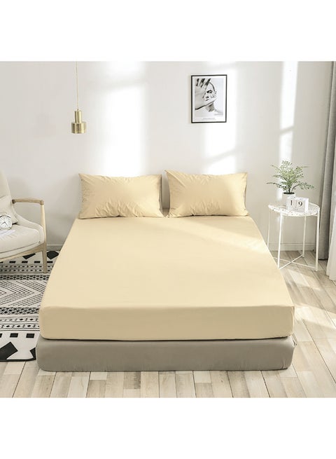 طقم ملاءات استيك قطنيه 120cm سرير سادة من 3 قطع (2 كيس وسادة + ملاءة واحدة) للفنادق والمنازل والقرى السياحية