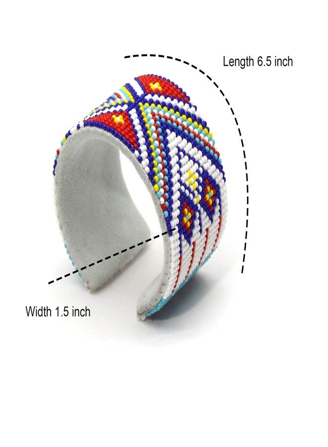 BeadsCorner Southwestern Native Style Seed Beads Beaded Hard Cuff Bracelet - Image 3