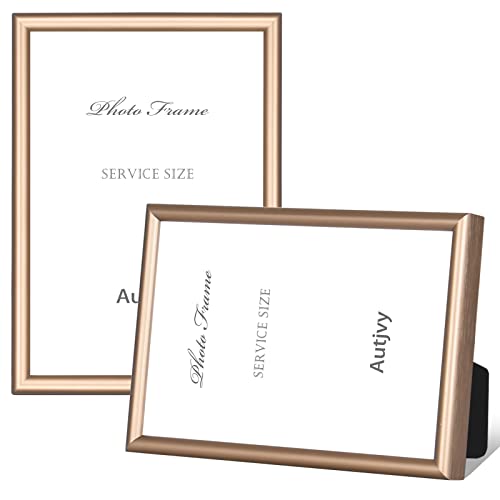 Autjvy 4x6 Picture Frame Gold  Brushed Brass Modern Simple Thin Aluminum Metal Photo Frame with HD Real Glass Display for Tabletop and Wall Collage 2 Pack