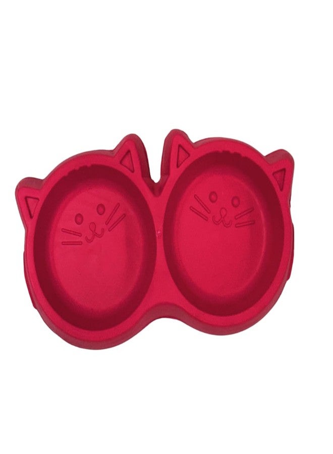 Healing Leaf's Cat Dual Bowl Feeder Food Water Feeder for Cats, Kittens & Puppies | Non-Slip, Non-Toxic Pet Feeding Plastic Cat Face Shaped Double 2-in-1 Bowl for Dogs | (Color May Vary) - Image 1