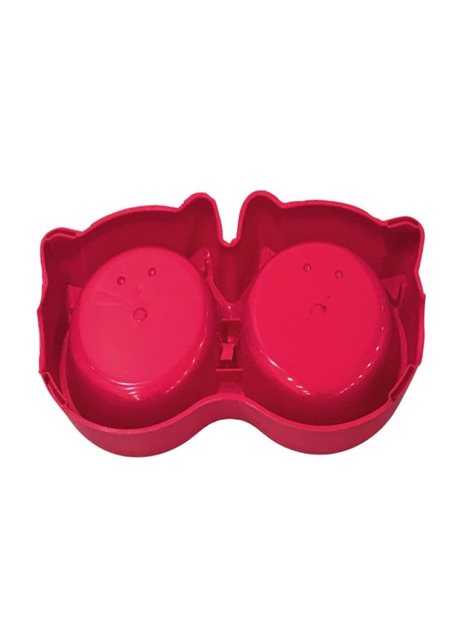 Healing Leaf's Cat Dual Bowl Feeder Food Water Feeder for Cats, Kittens & Puppies | Non-Slip, Non-Toxic Pet Feeding Plastic Cat Face Shaped Double 2-in-1 Bowl for Dogs | (Color May Vary) - Image 4