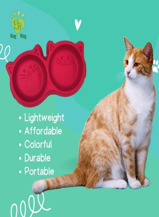 Healing Leaf's Cat Dual Bowl Feeder Food Water Feeder for Cats, Kittens & Puppies | Non-Slip, Non-Toxic Pet Feeding Plastic Cat Face Shaped Double 2-in-1 Bowl for Dogs | (Color May Vary) - Image 2