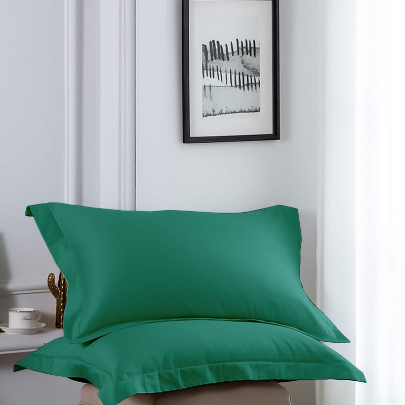 إن تي باي Ntbay Cotton Queen Pillow Shams - 500 Thread Count Cotton Cotton 20x30 Covering 2 Pack Super Super و Breatable 20x30 Indcses Oxford Plowcases Dark Green  - Image 4