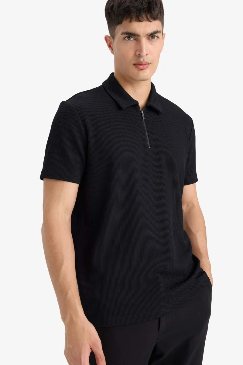 DeFacto Regular Fit Half Zip Pleated Polo T-Shirt