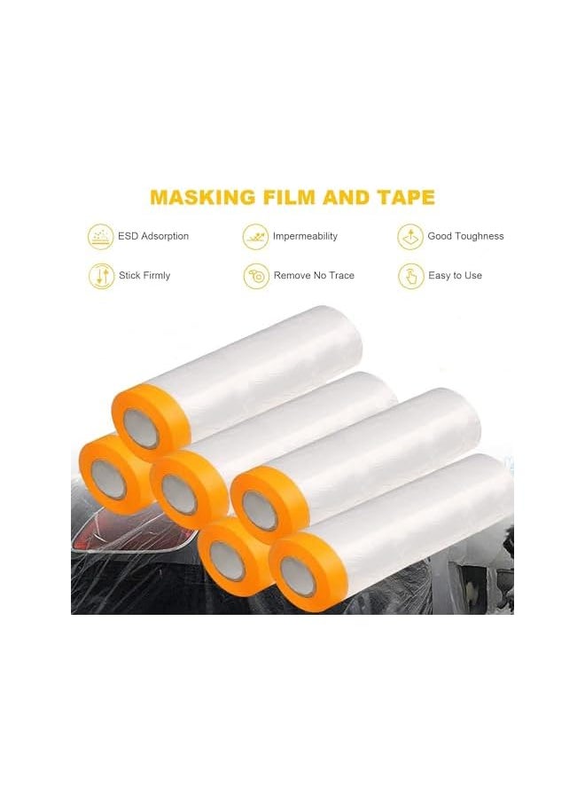 PROMASS - promass Pre-Taped Masking Film, 3 Rolls 4mx20m Waterproof Protective Masking Film, Dust Plastic Masking Film Rolls, Pre-Taped Plastic Drop Film for Car, Painting, Furniture Covering - Image 1