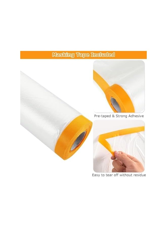 PROMASS - promass Pre-Taped Masking Film, 3 Rolls 4mx20m Waterproof Protective Masking Film, Dust Plastic Masking Film Rolls, Pre-Taped Plastic Drop Film for Car, Painting, Furniture Covering - Image 1