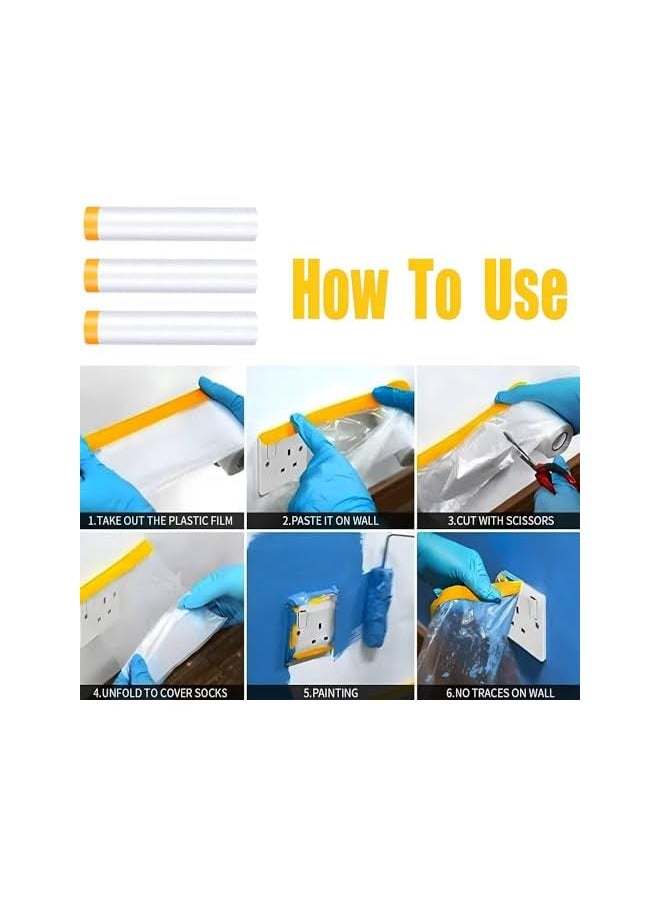 PROMASS - promass Pre-Taped Masking Film, 3 Rolls 4mx20m Waterproof Protective Masking Film, Dust Plastic Masking Film Rolls, Pre-Taped Plastic Drop Film for Car, Painting, Furniture Covering - Image 1