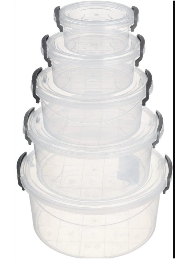 Generic Plastic refrigerator container set for preserving food - round - transparent - code 9025 - 5 pieces  - Image 1