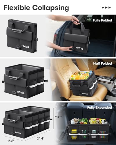 HOTOR Car Trunk Organizer - Foldable Trunk Organizer for SUV, Car Storage with Reflective Strips & Securing Cover, Large Capacity Car Accessories for Truck, Van & Sedan, Black, 24.4" x 13.8" x 11.0" - Image 3