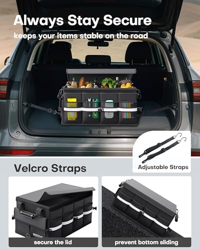 HOTOR Car Trunk Organizer - Foldable Trunk Organizer for SUV, Car Storage with Reflective Strips & Securing Cover, Large Capacity Car Accessories for Truck, Van & Sedan, Black, 24.4" x 13.8" x 11.0" - Image 5