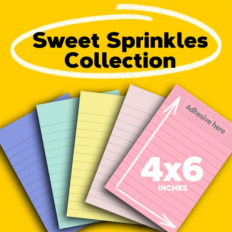 Post-it Greener Notes, 4x6 in, 5 Pads, America's #1 Favorite Sticky Notes, Sweet Sprinkles Collection, Pastel Colors, Clean Removal, 100% Recycled Material (660-RP-A) - Image 2