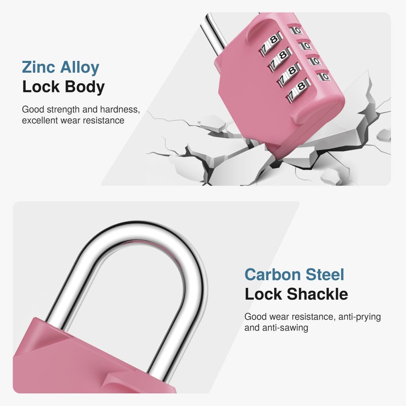 Puroma Combination Lock 4 Digit Waterproof Locker Locks Secure Outdoor Padlock for Gym Lockers, Toolboxes, Gates, Fences, Storage, Sports Locker, Cabinets (Basic Pink Rose) - Image 4