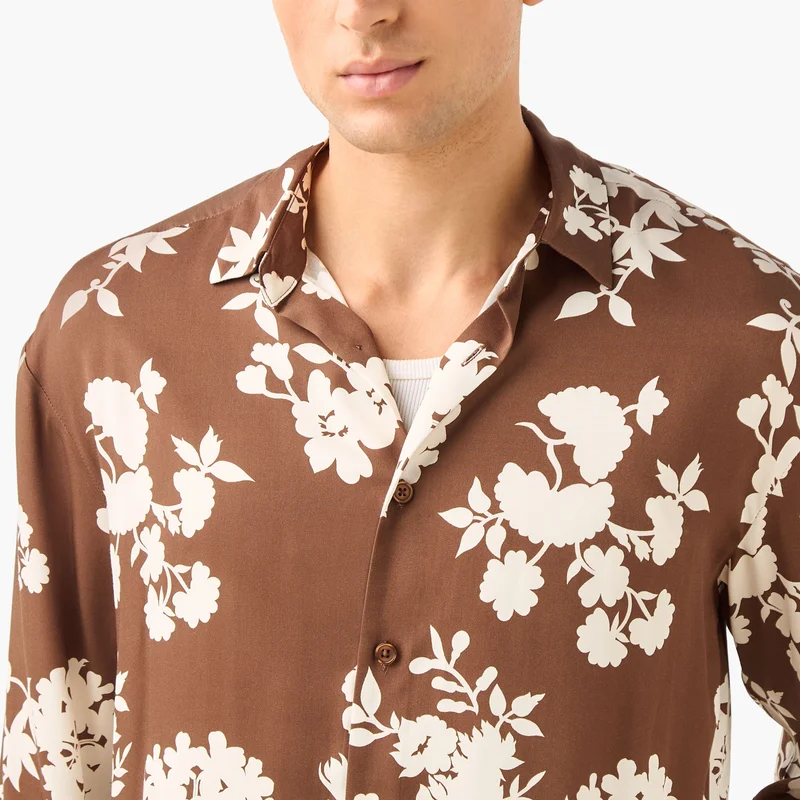 Iconic Iconic Regular Fit Floral Print Shirt with Collar and Long Sleeves