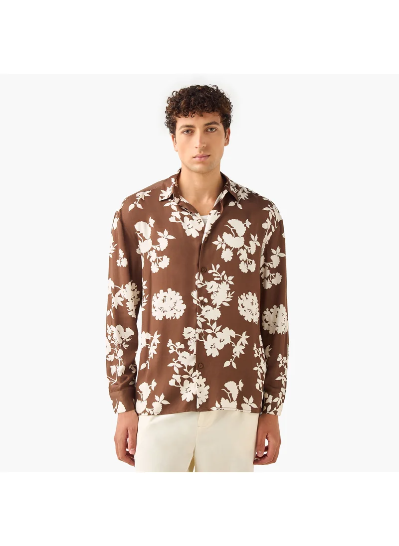 ايكونيك Iconic Regular Fit Floral Print Shirt with Collar and Long Sleeves