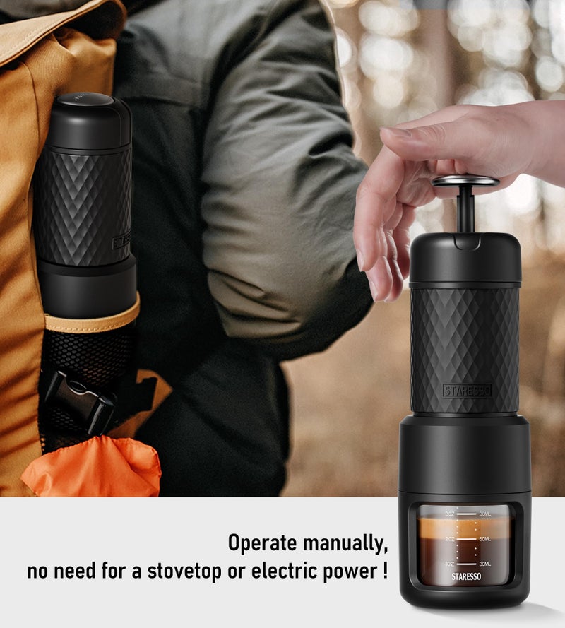STARESSO Classic Portable Espresso Maker, 2 IN 1 Travel Coffee Maker Compatible Ground Coffee & NS Original Pods, Espresso Machine with Stainless Steel Chamber for Travel Camping, Manually Operated - Image 3