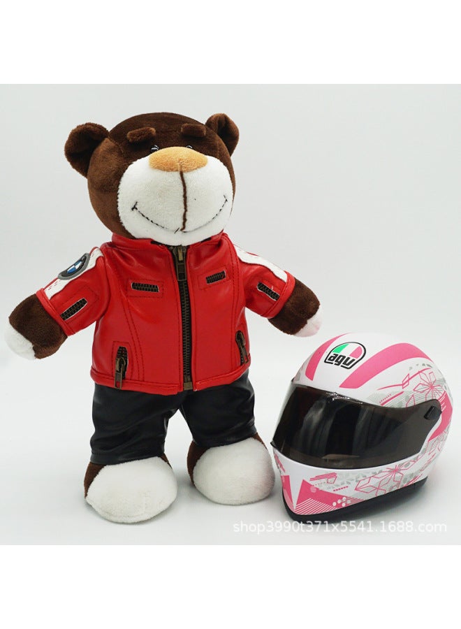 Motorcycle Tail Box Doll Toy Bear Bmw Rally Bear Agvshoei Helmet Model Toy Motorcycle Rear Box Doll Bmw Rally Agvshoei Helmet-Color:Red Leather Jacket + Agv Cherry Blossom  - Image 1