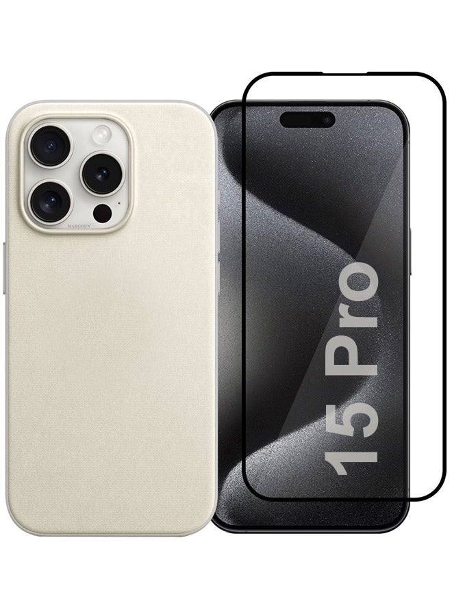 CATANES 2 Packs For iPhone 15 Pro Case and Screen Protector FineWoven Case with MagSafe Durable and Heavy Protection Vintage White - Image 1