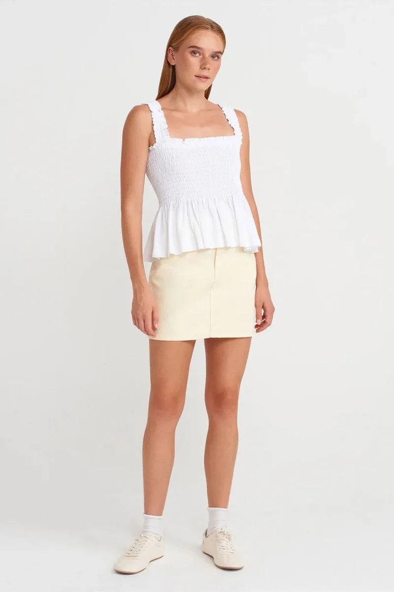 Dilvin White DILVIN Square-Neck Frilly Sleeveless Blouse for Women | Best Price UAE