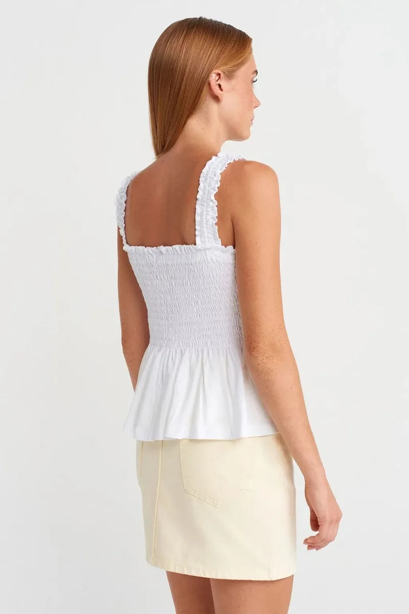 Dilvin DILVIN Square-Neck Frilly Sleeveless Blouse