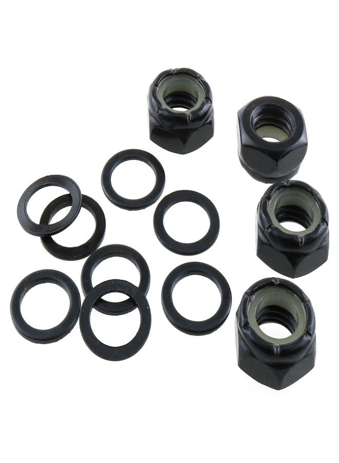 LUORNG 2 Sets Skateboard Side Nut Washer Black Imperial Hex M8 Skateboard Car Nut and Skateboard Axle Washer Suitable for Skateboard and Longboard - Image 4