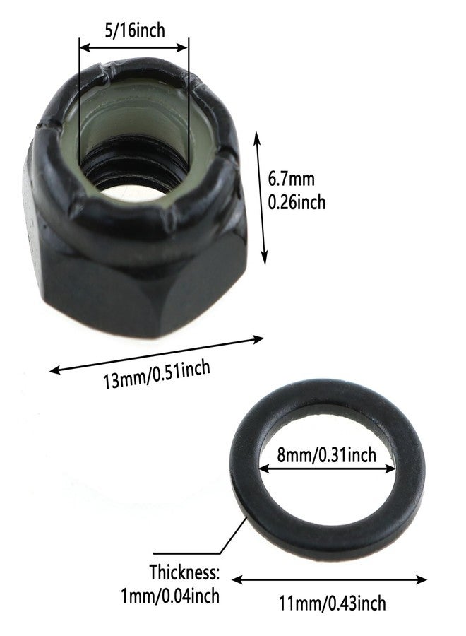 LUORNG 2 Sets Skateboard Side Nut Washer Black Imperial Hex M8 Skateboard Car Nut and Skateboard Axle Washer Suitable for Skateboard and Longboard - Image 3