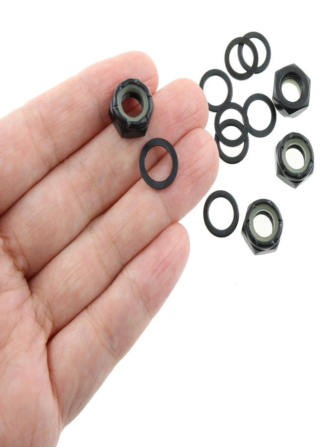 LUORNG 2 Sets Skateboard Side Nut Washer Black Imperial Hex M8 Skateboard Car Nut and Skateboard Axle Washer Suitable for Skateboard and Longboard - Image 5