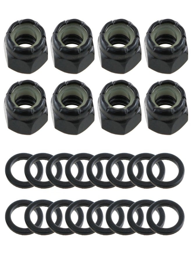 LUORNG 2 Sets Skateboard Side Nut Washer Black Imperial Hex M8 Skateboard Car Nut and Skateboard Axle Washer Suitable for Skateboard and Longboard - Image 1