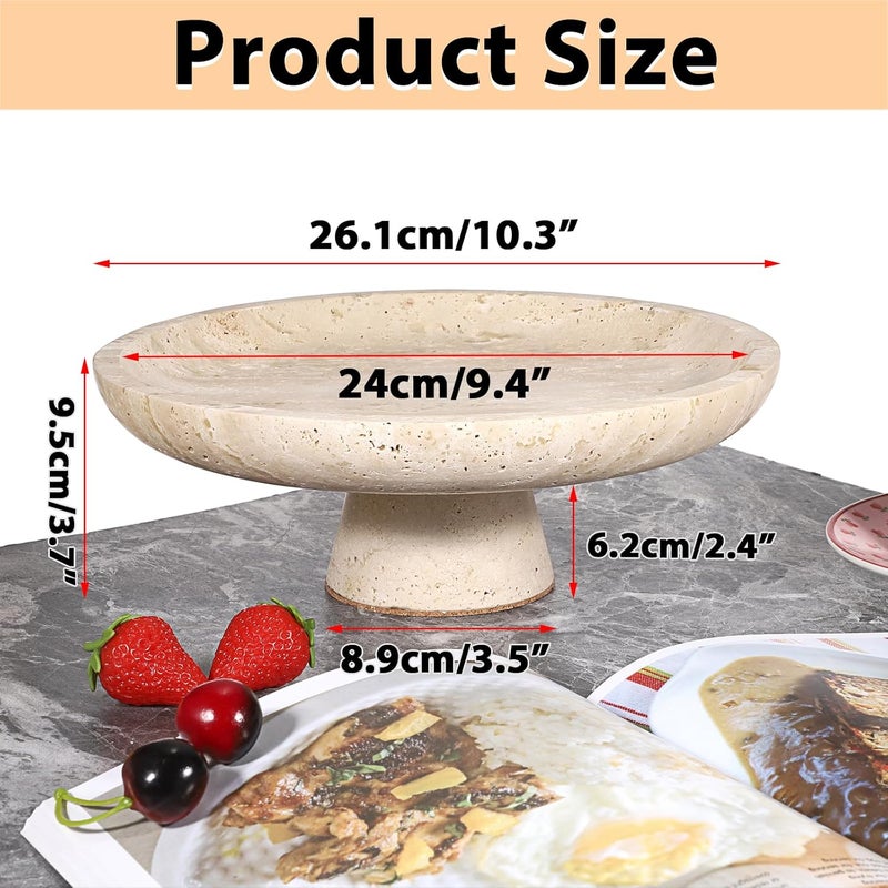 OwnMy وعاء فواكه طبيعي من أون ماي من الترافرتين للمطبخ 10 بوصة وعاء فواكه كبير من الحجر وعاء فواكه زخرفي لسطح المطبخ حامل فواكه ترافرتين عتيق لطاولة الطعام وزينة المنزل - Image 2