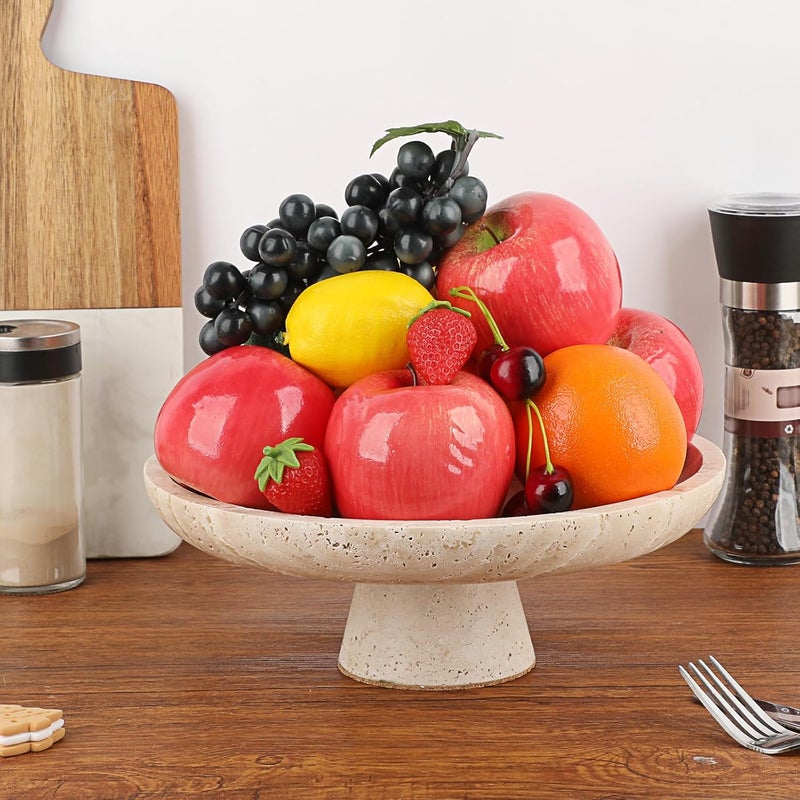OwnMy وعاء فواكه طبيعي من أون ماي من الترافرتين للمطبخ 10 بوصة وعاء فواكه كبير من الحجر وعاء فواكه زخرفي لسطح المطبخ حامل فواكه ترافرتين عتيق لطاولة الطعام وزينة المنزل - Image 3