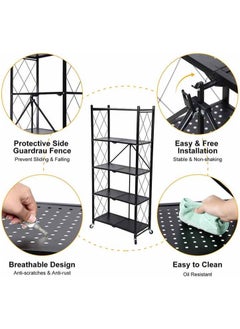 AIWANTO 5 Shelves Storage Rack Shelf Foldable Kitchen Organizer Black 162*71cm  - Image 5