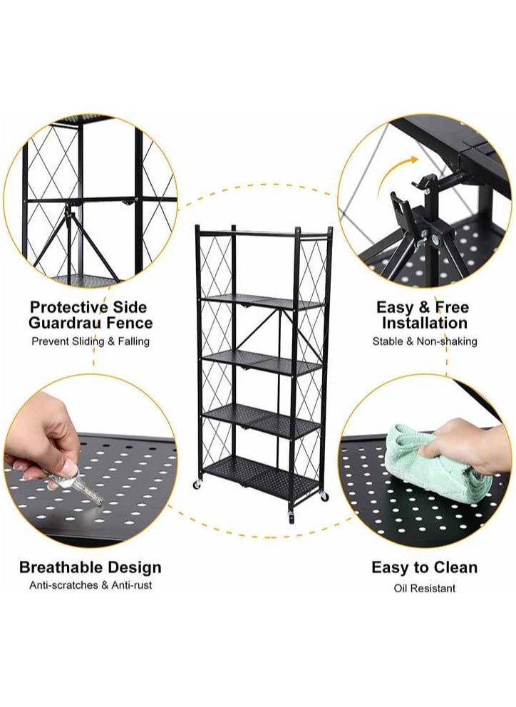 AIWANTO Foldable Storage Shelves 5 Tier, Storage Racks Kitchen Cabinet, Shelf Storage Multipurpose Rack for Living Room Bedroom Kitchen Garage Easy Assembly Black  - Image 5