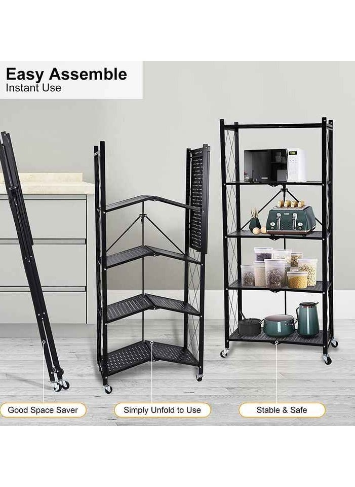 AIWANTO Foldable Storage Shelves 5 Tier, Storage Racks Kitchen Cabinet, Shelf Storage Multipurpose Rack for Living Room Bedroom Kitchen Garage Easy Assembly Black  - Image 2