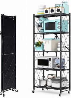 AIWANTO 5 Shelves Storage Rack Shelf Foldable Kitchen Organizer Black 162*71cm  - Image 1