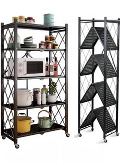 AIWANTO Foldable Storage Shelves 5 Tier, Storage Racks Kitchen Cabinet, Shelf Storage Multipurpose Rack for Living Room Bedroom Kitchen Garage Easy Assembly Black  - Image 1