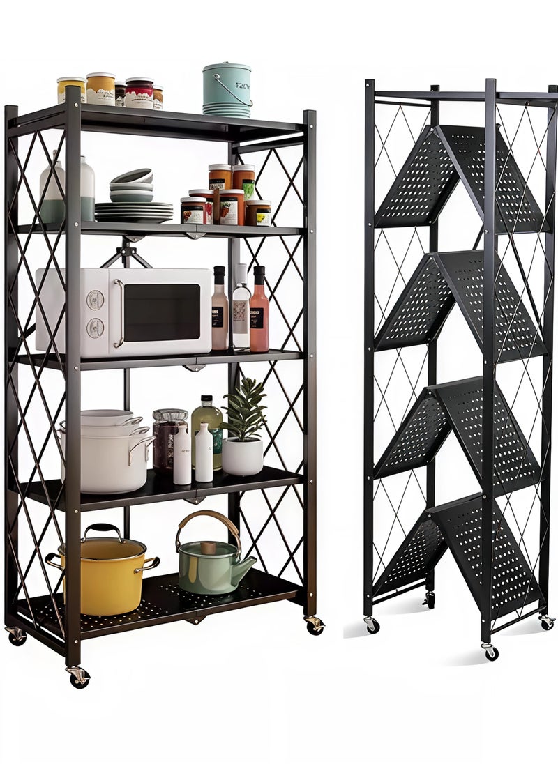 AIWANTO Foldable Storage Shelves 5 Tier, Storage Racks Kitchen Cabinet, Shelf Storage Multipurpose Rack for Living Room Bedroom Kitchen Garage Easy Assembly Black  - Image 1