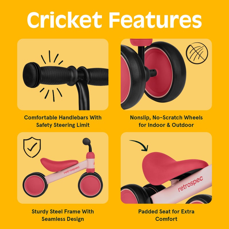 Retrospec Cricket Baby Balance Bike 4Wheel RideOn Toy for Ages 1224 Months  First Bike  Toddler Bike for 1 Year Old Boys  Girls First Birthday Gift - Image 3