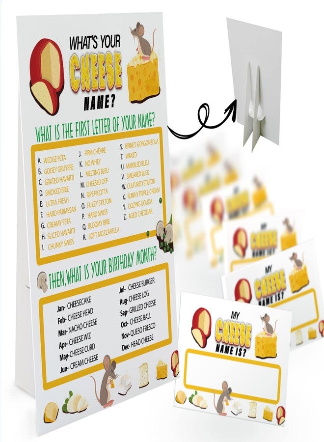 GNATV What's Your Cheese Name Game (1 Cheese Theme Sign and 30 Name Tag Stickers), Cheese Game Party Decoration, Birthday Game for Kids, Family Game-12 - Image 1