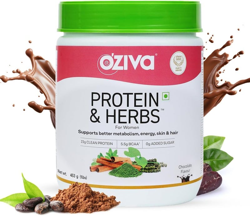 OZiva Protein & Herbs For Women, Chocolate 500G Natural Protein Powder - Image 1