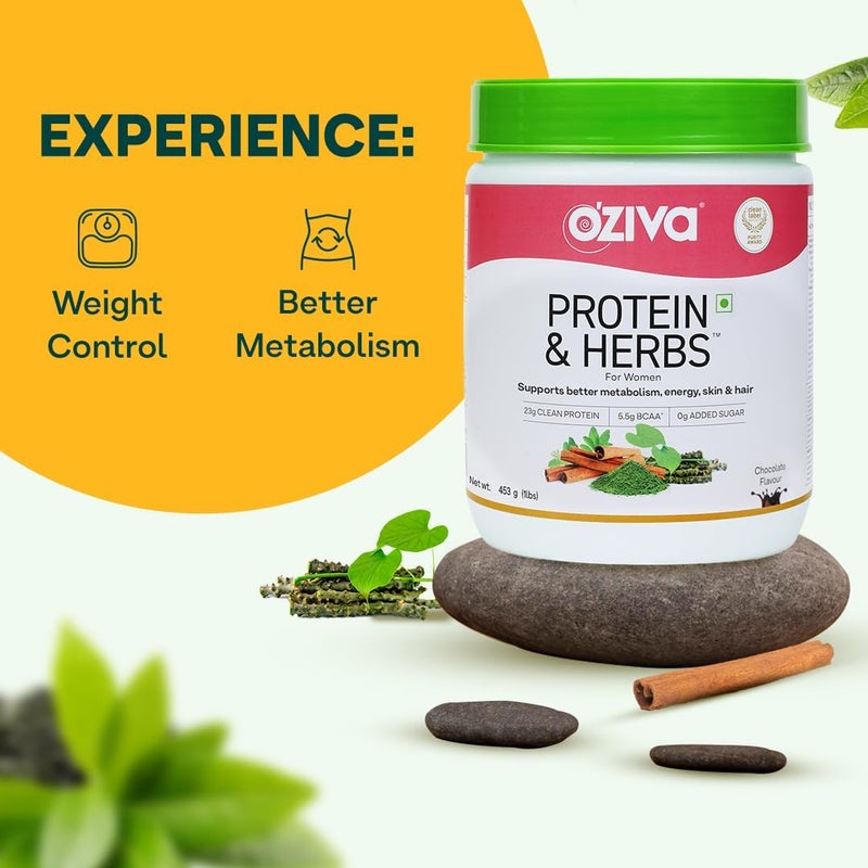 OZiva Protein & Herbs For Women, Chocolate 500G Natural Protein Powder - Image 2