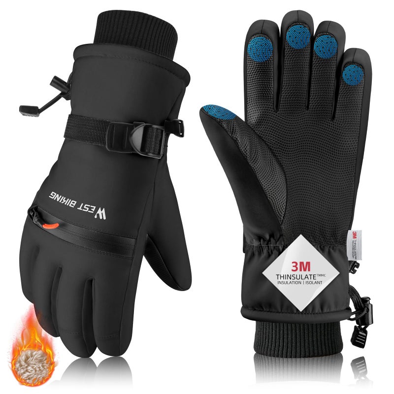 CYCLESPEED Winter Ski Gloves Suitable for Men and Women Outdoor Windproof Waterproof and SlipResistant Ski Gloves Keep Hands Warm and Dry Black M - Image 3