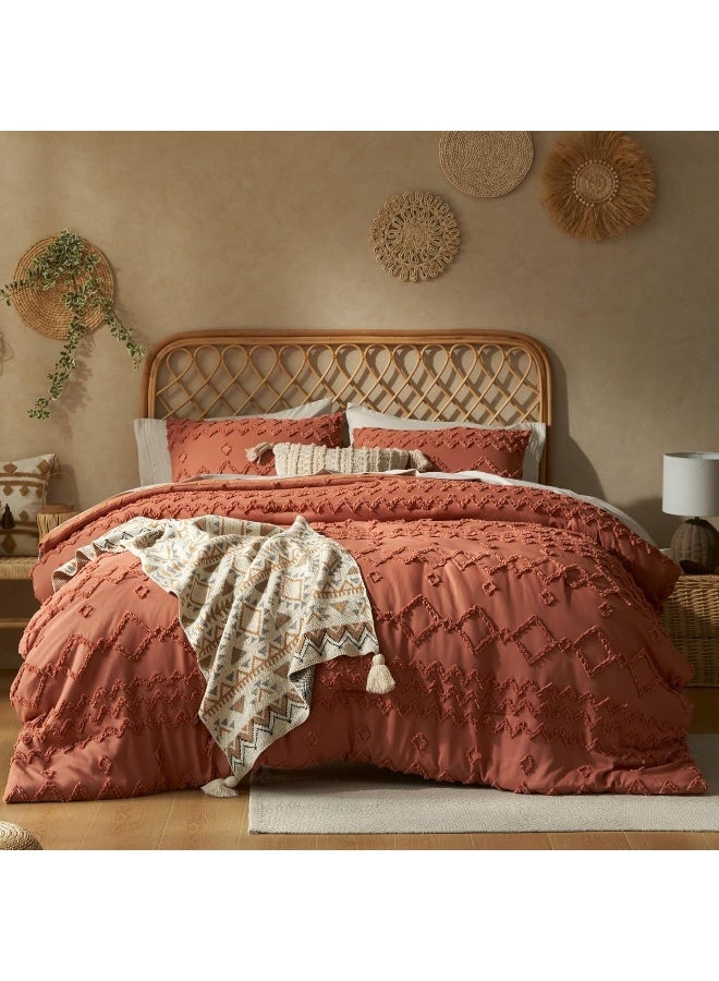 HIMEET Tufted Boho Comforter Sets - Terracotta Boho Comforter Set King, 3 Pieces Farmhouse King Size Comforter Set for All Seasons, Bedding Set with Comforter & 2 Pillow Shams  - Image 2