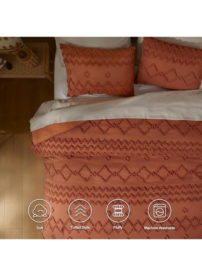 HIMEET Tufted Boho Comforter Sets - Terracotta Boho Comforter Set King, 3 Pieces Farmhouse King Size Comforter Set for All Seasons, Bedding Set with Comforter & 2 Pillow Shams  - Image 3