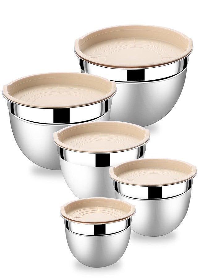 Lazycorner Mixing Bowls with Airtight Lids Set 5 Pcs Stainless Steel Bowls Set Baking Set Non-Slip Silicone Bottoms Great for Serving & Baking - Image 1
