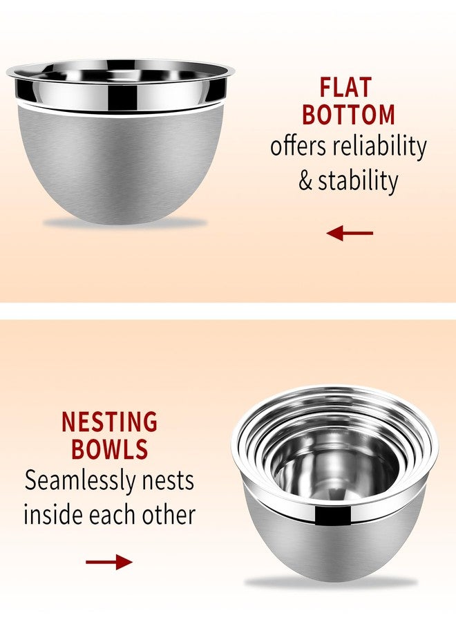 Lazycorner Mixing Bowls with Airtight Lids Set 5 Pcs Stainless Steel Bowls Set Baking Set Non-Slip Silicone Bottoms Great for Serving & Baking - Image 3