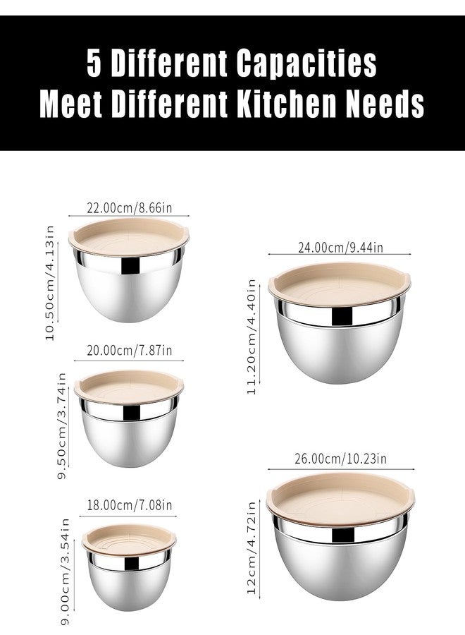 Lazycorner Mixing Bowls with Airtight Lids Set 5 Pcs Stainless Steel Bowls Set Baking Set Non-Slip Silicone Bottoms Great for Serving & Baking - Image 2