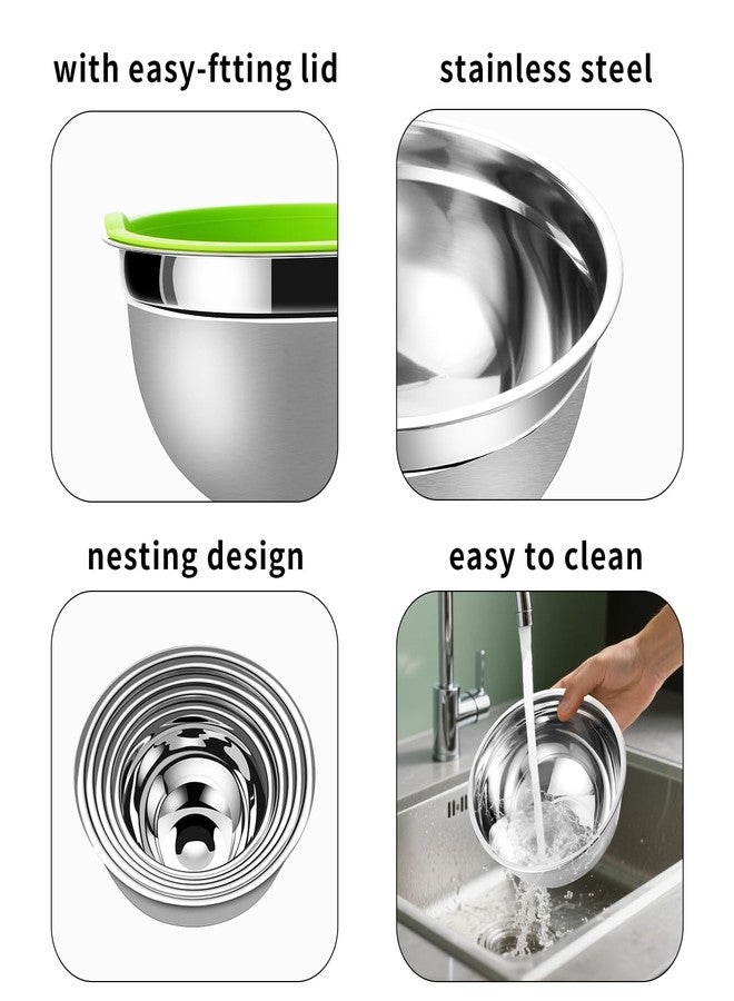 Lazycorner Mixing Bowls with Airtight Lids Set 5 Pcs Stainless Steel Bowls Set Baking Set Non-Slip Silicone Bottoms Great for Serving & Baking - Image 4